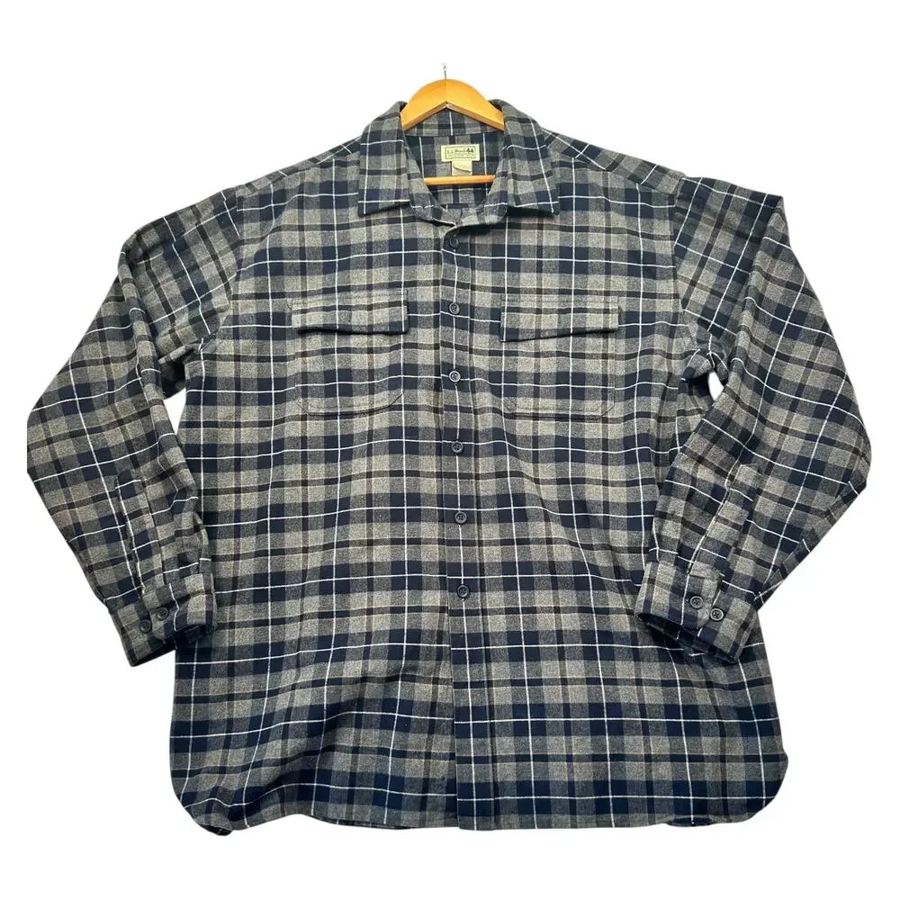 LL Bean Fleece Button Up Shirt - Blue Plaid - XXL - Picture 1 of 5